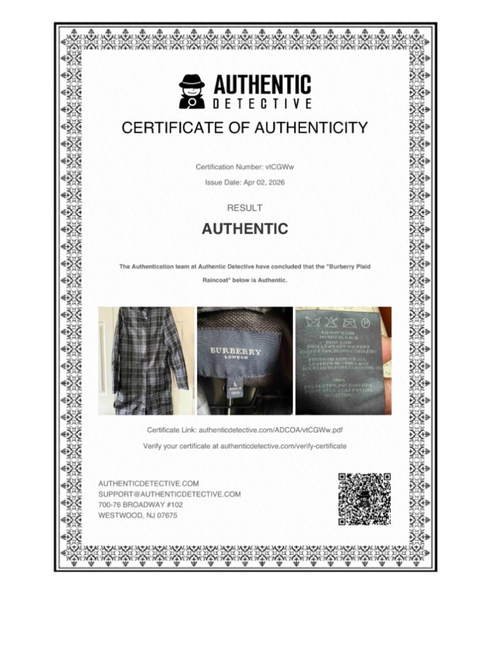 Burberry London Gray Plaid Hooded Belted Waterproof Raincoat Women's Sz L w/COA - Picture 2 of 16